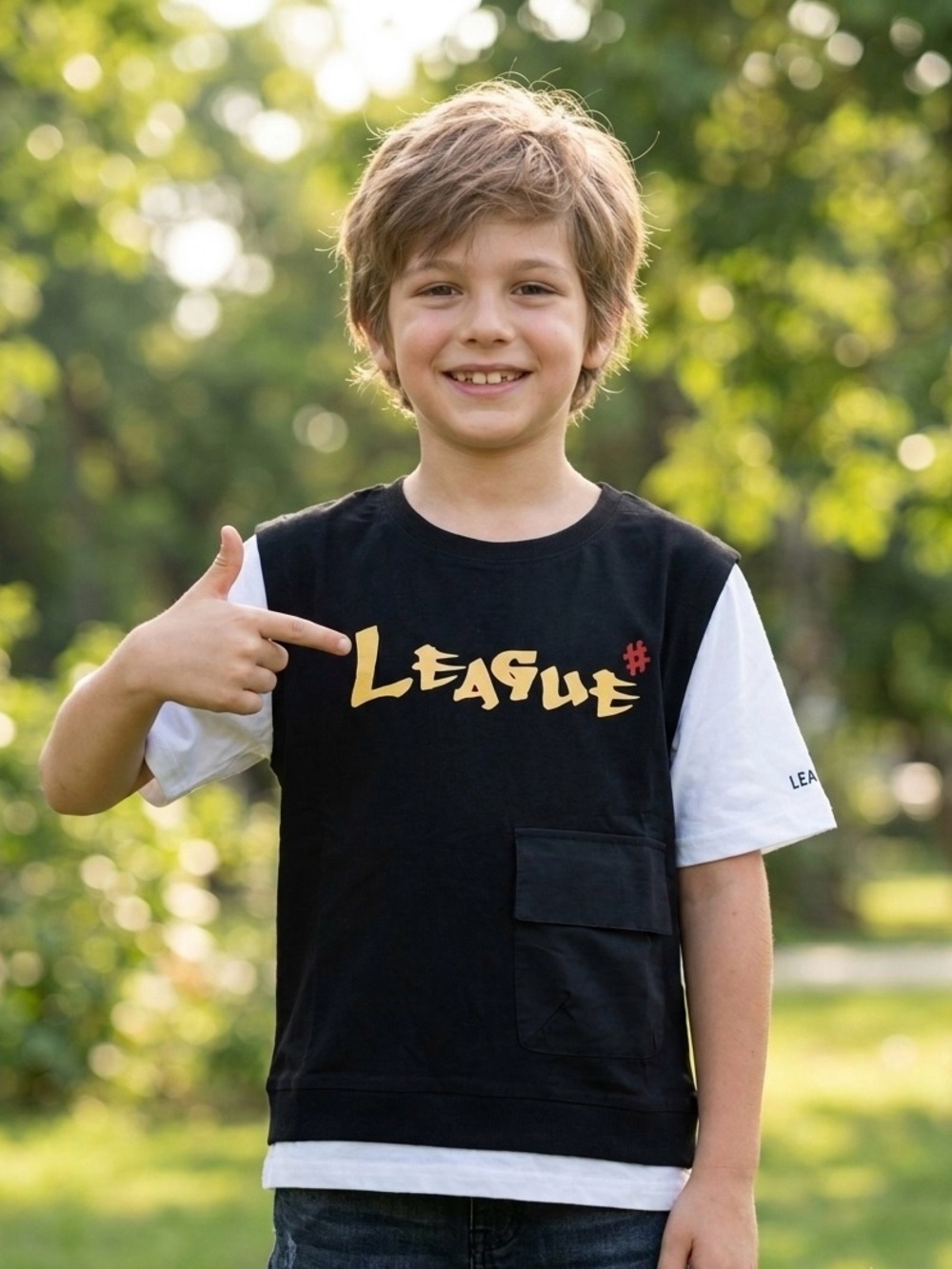 NWT Boys Layered 2-in-1 Graphic T-Shirt – Black & White Short Sleeve Tee